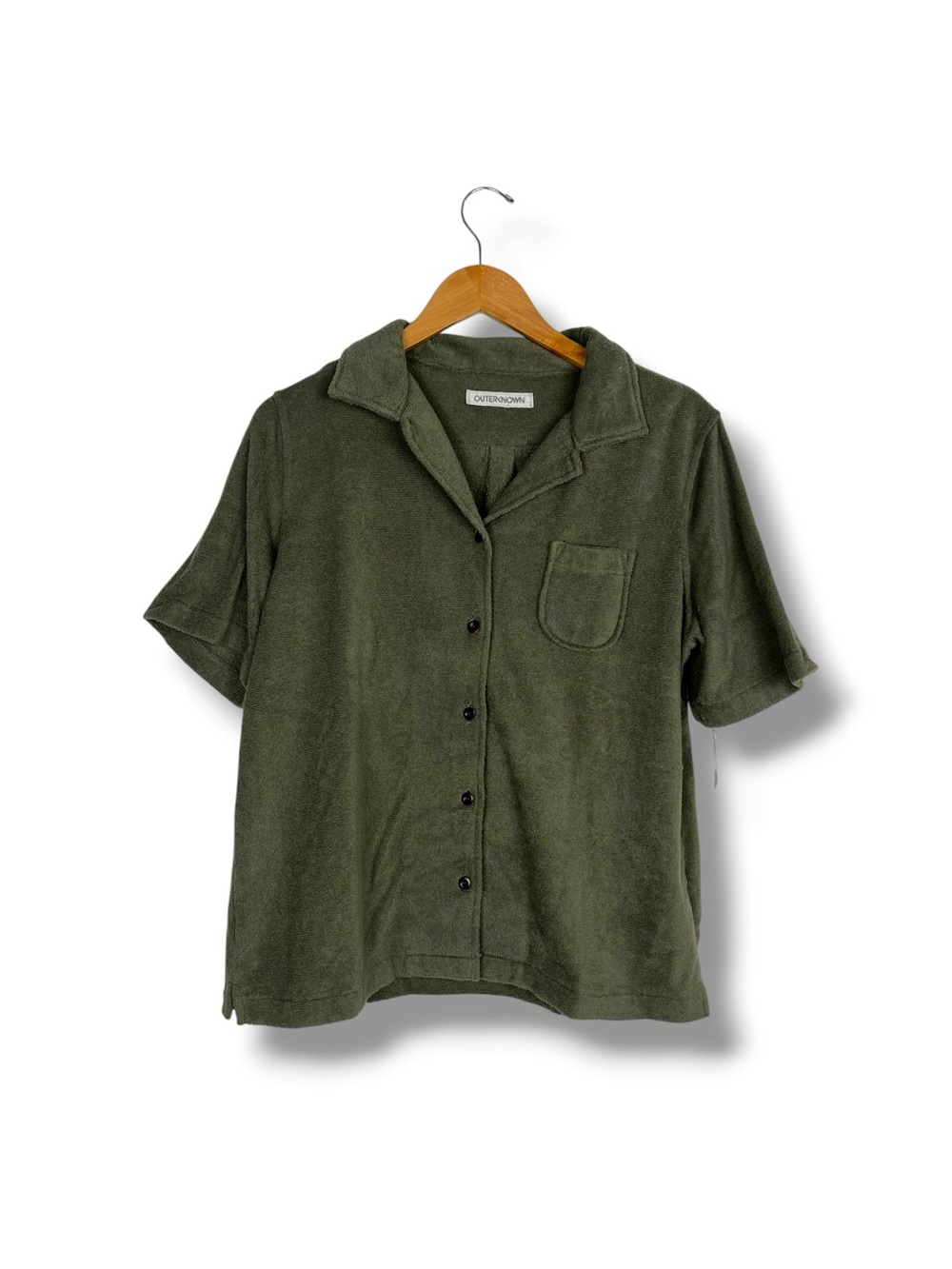Outerknown Hightide Terrycloth Camp Shirt Organic Cotton XXL Green Surf Beach